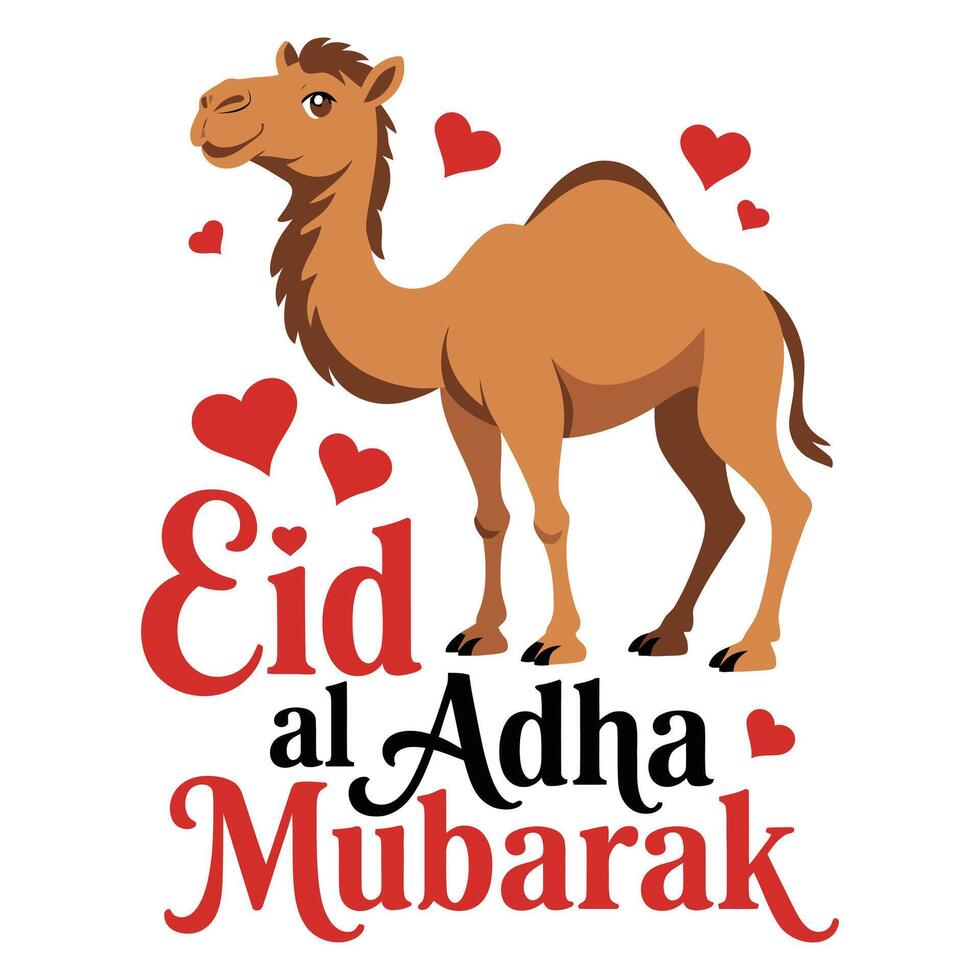 Eid al Adha Greeting with Smiling Camel. vector