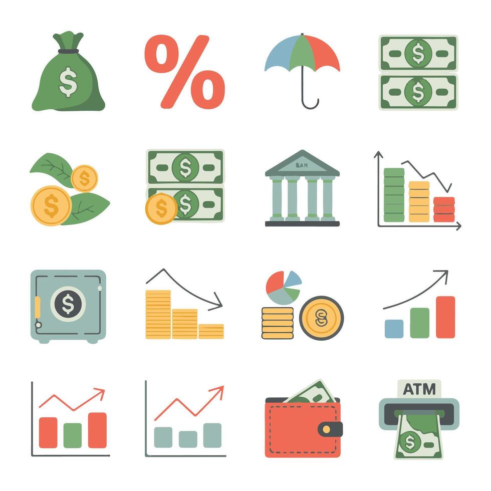 Money and finance icons set illustration vector