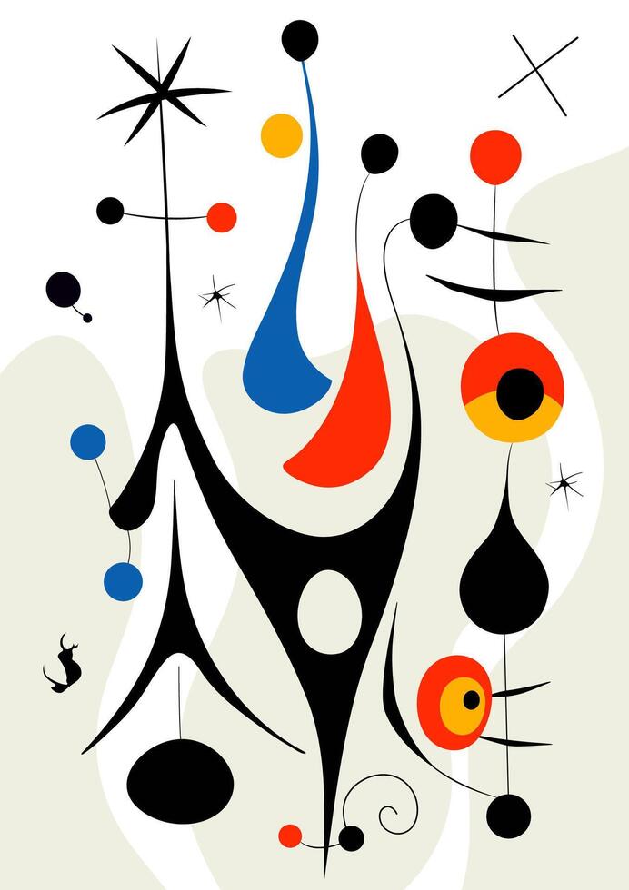 Surreal art illustration in Joan Miro style. Abstract Geometric Shapes. vector