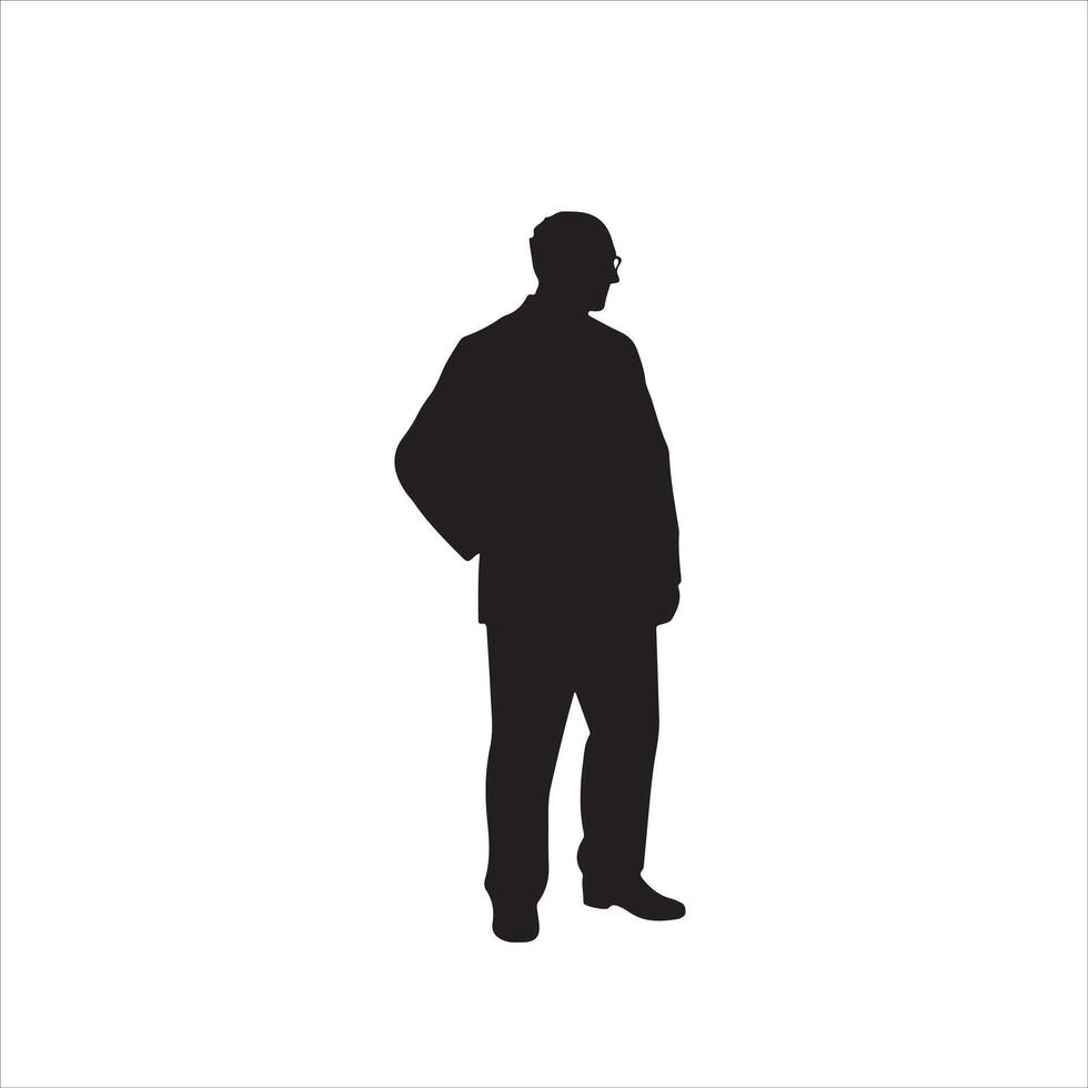 Silhouette of a man in a suit standing in front of a white background vector