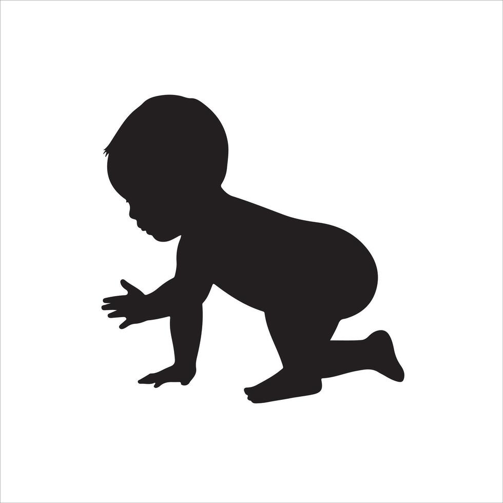 Baby crawling silhouette on white background vector