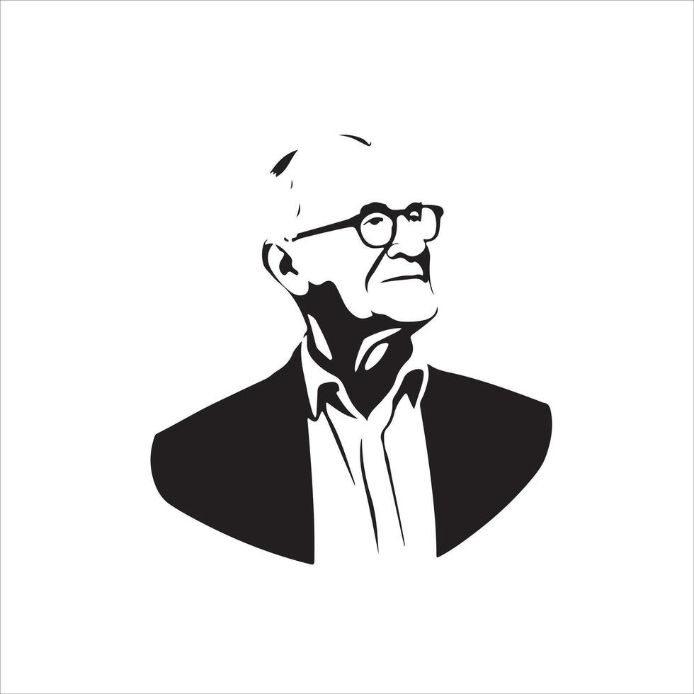 A black and white silhouette of a man with glasses vector