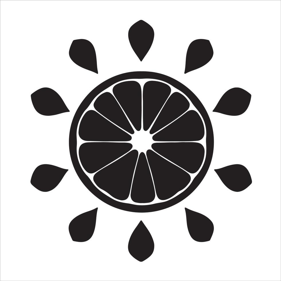 A black and white image of a lemon slice vector