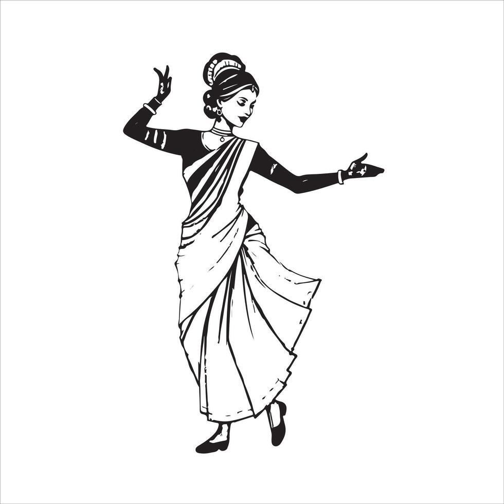 Indian woman dancing in a sari vector