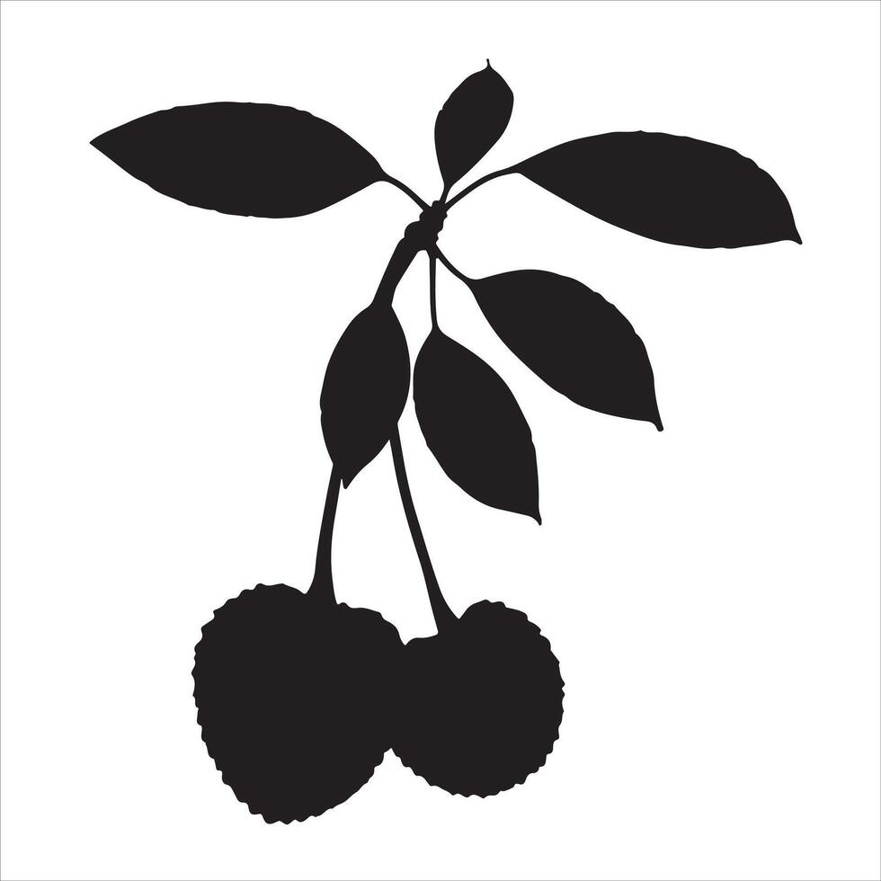 Black and white illustration of a branch with two berries vector