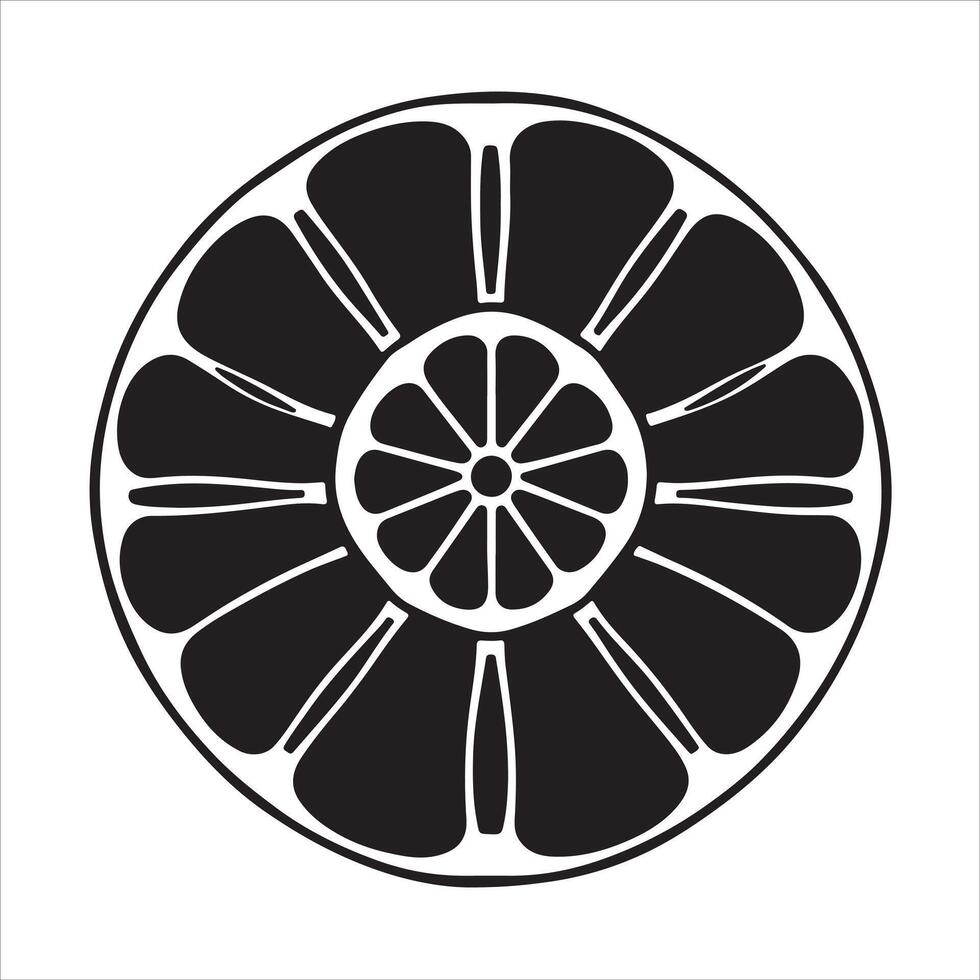 A black and white image of a flower in a circle vector
