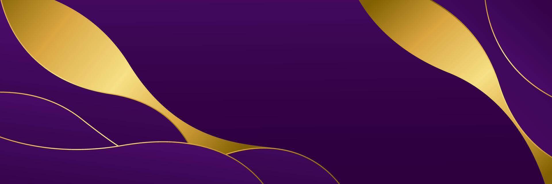 Simple modern purple wave banner background with gold lines vector