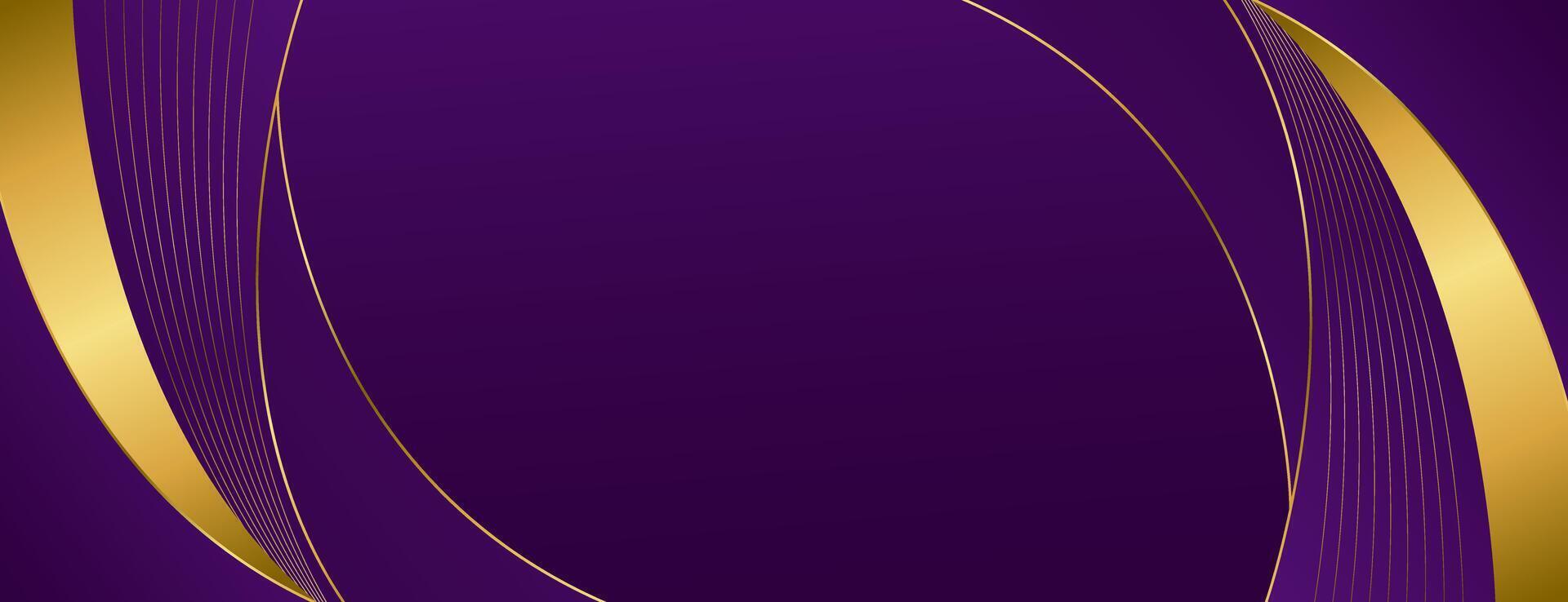 Elegant purple and gold abstract luxury banner background. Modern curved shapes vector