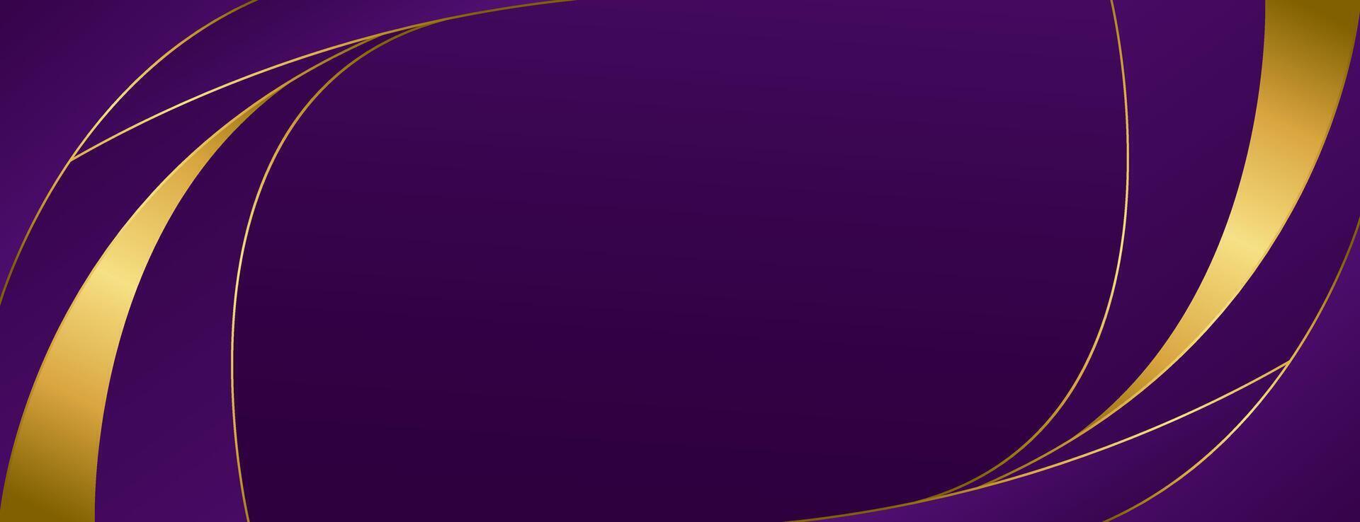 Elegant purple and gold abstract luxury banner background. Modern curved shapes. Suitable for web banners, Invitations, awards, events, templates, covers, pages, and headers vector