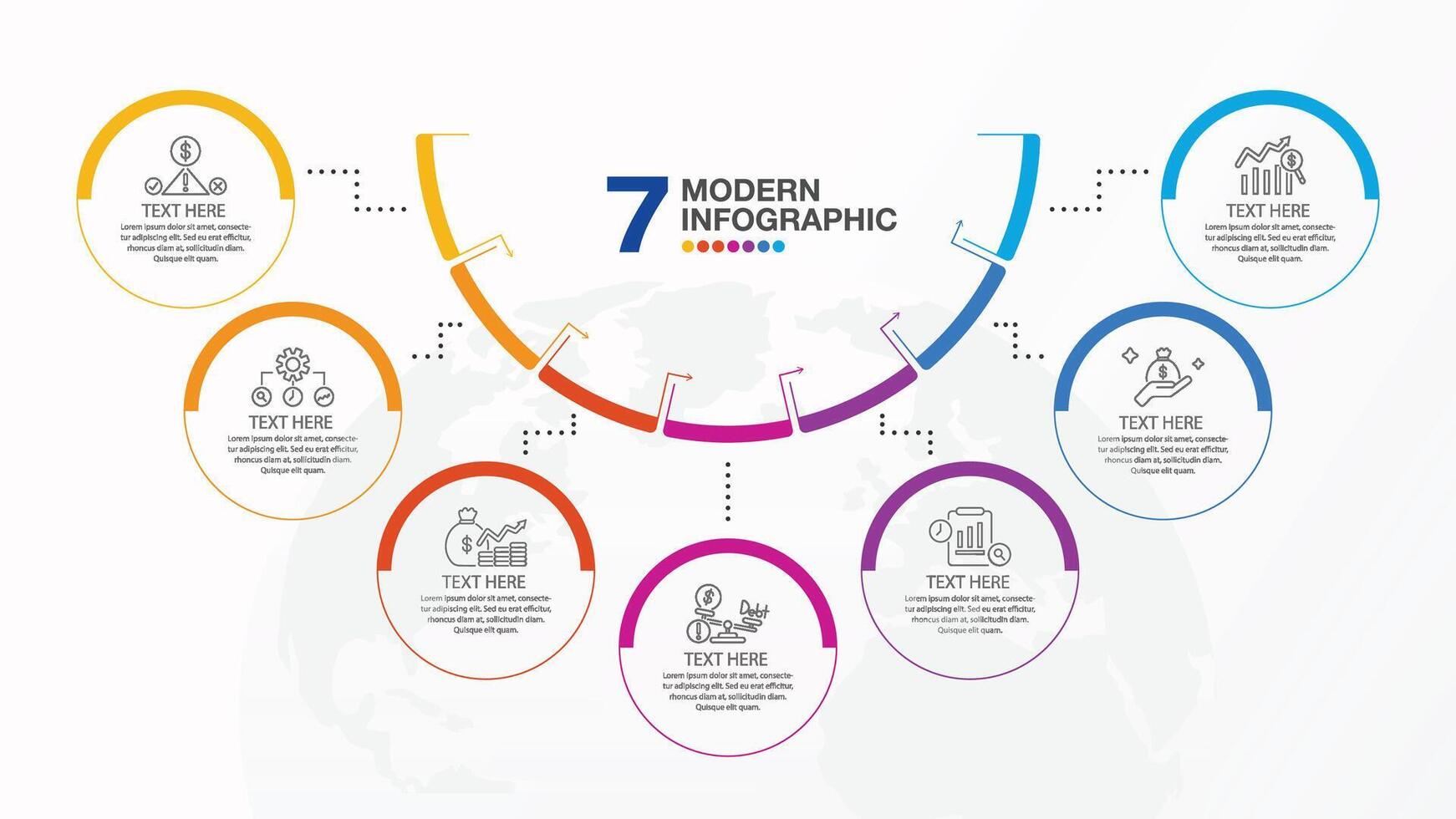 Half circle infographic, 7 process. vector
