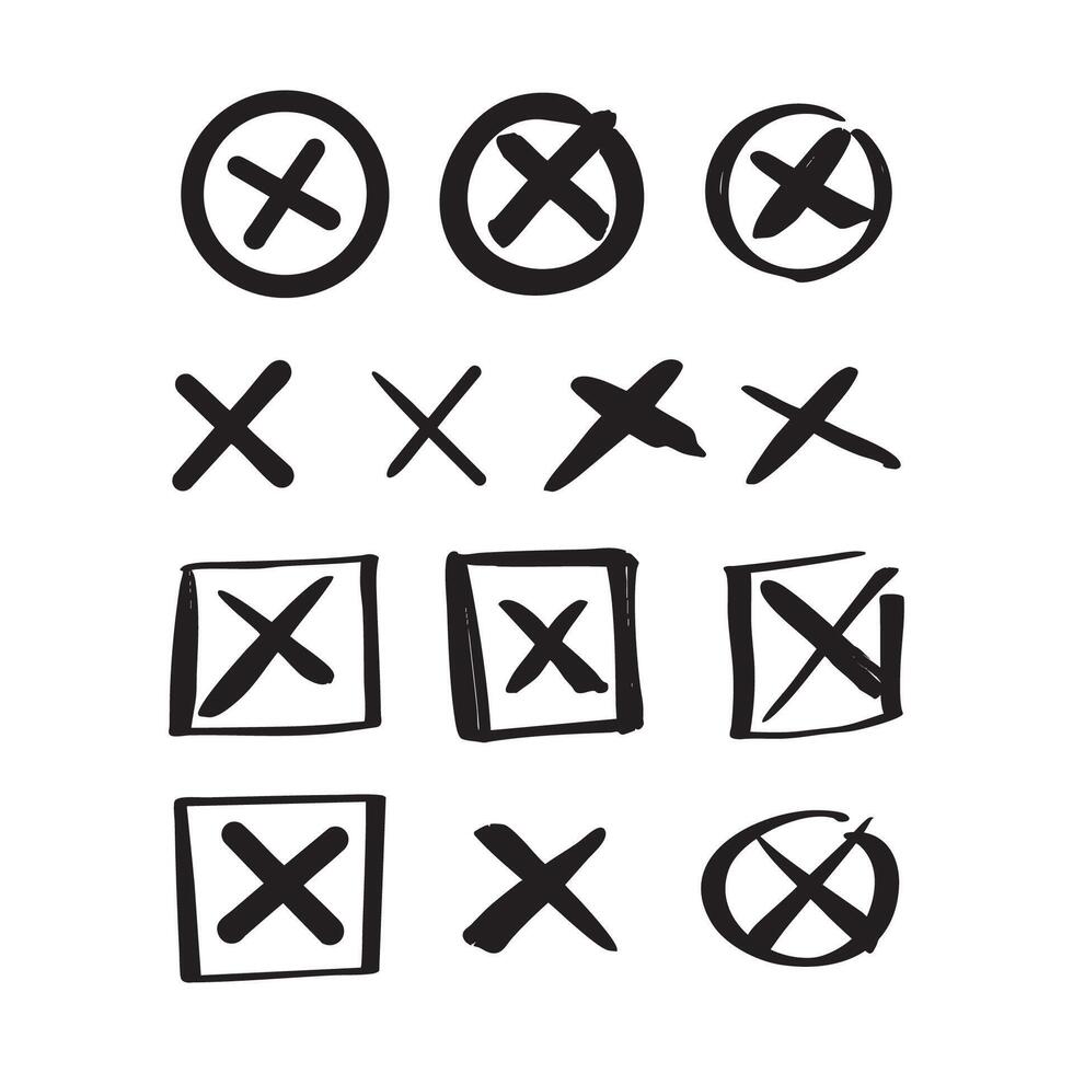 Hand-Drawn X Marks and Cancel Icons Collection - Doodle Style vector