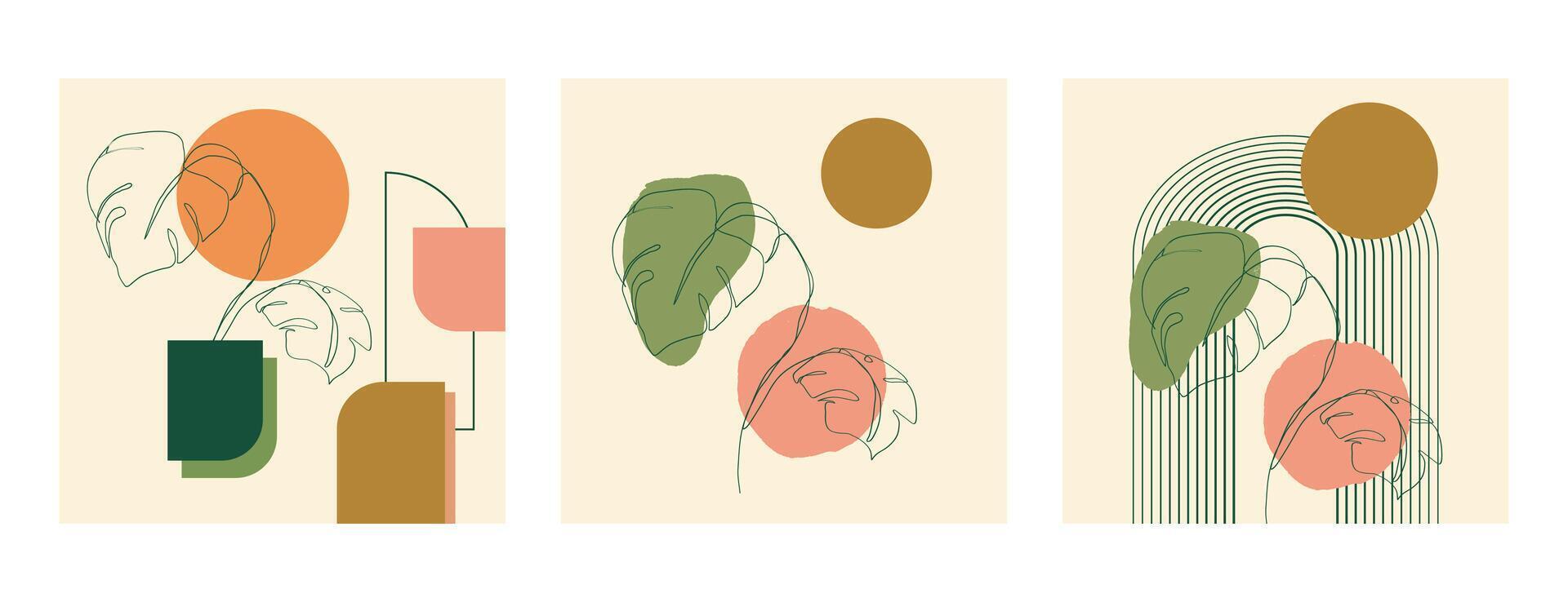 Minimalist Botanical Abstract Line Art Set vector