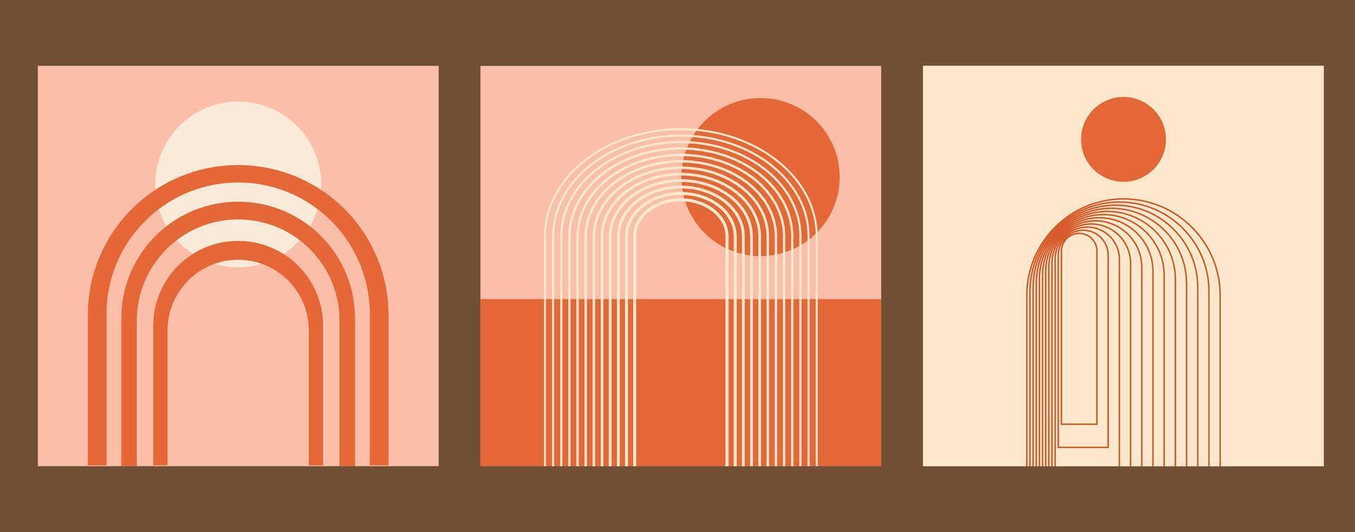 mid century boho minimalist arch set vector