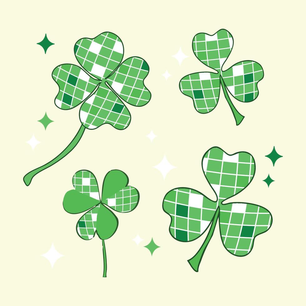 hand-drawn green coquette checkered shamrock vector