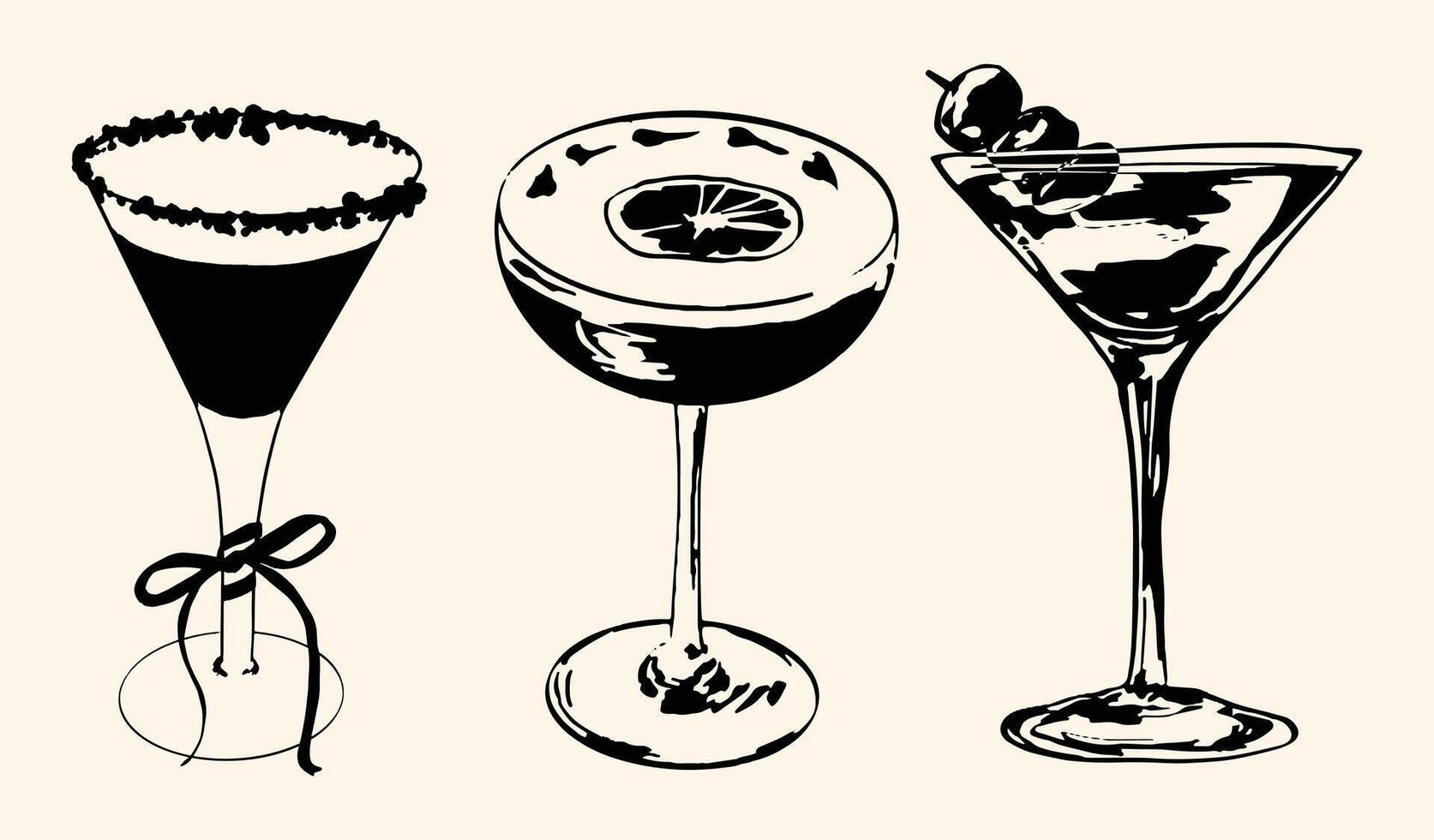 Hand-drawn illustration of cocktail drinks set vector
