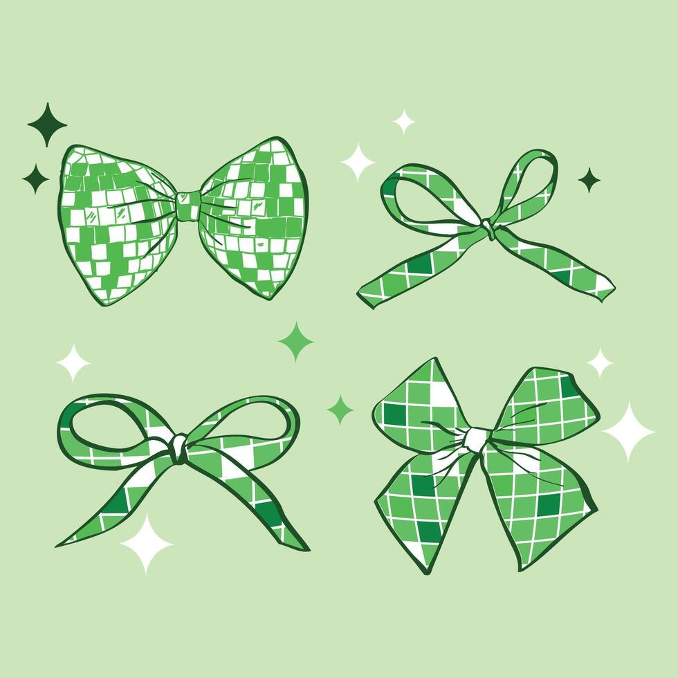 Coquette Disco Green Bow Set Illustration vector