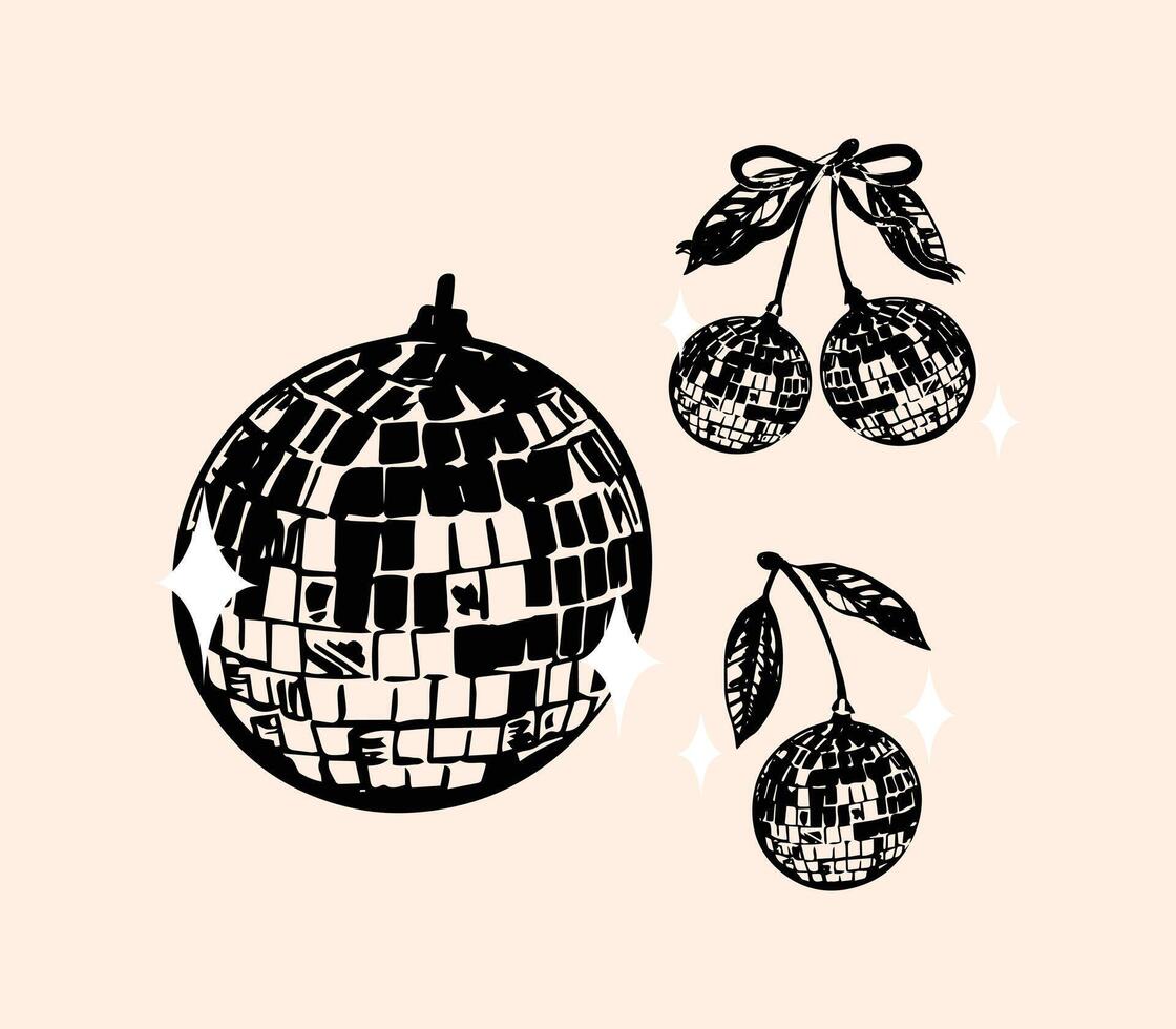 Black Hand-drawn Coquette Cherry Disco Collection vector