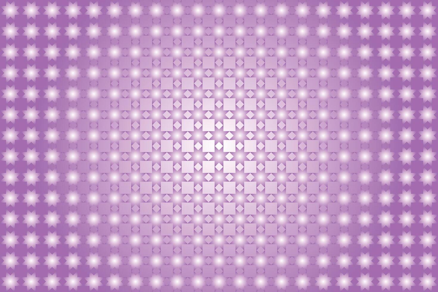 Abstract geometric pattern star and square shape elements and purple color with white glowing spotlight and white glowing background effect banner. vector