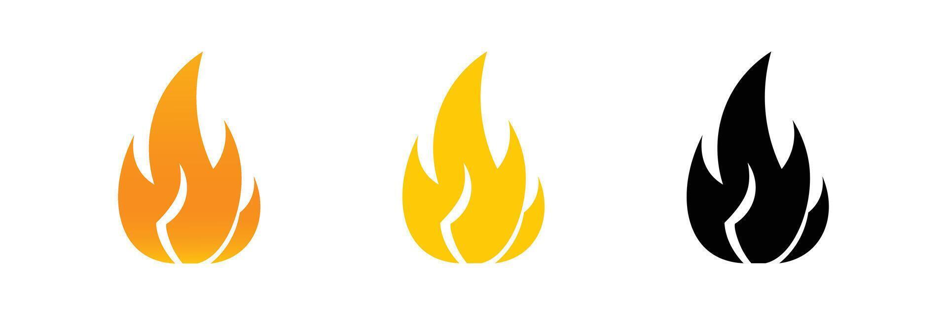 Fire flame icon set fat design style illustration. vector