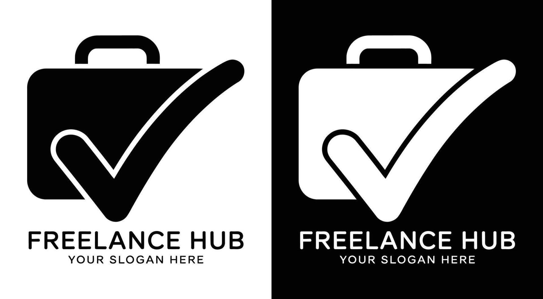 Freelance Hub Logo Bold Black Briefcase Check Symbol for Remote Work Platforms and Trusted Services vector