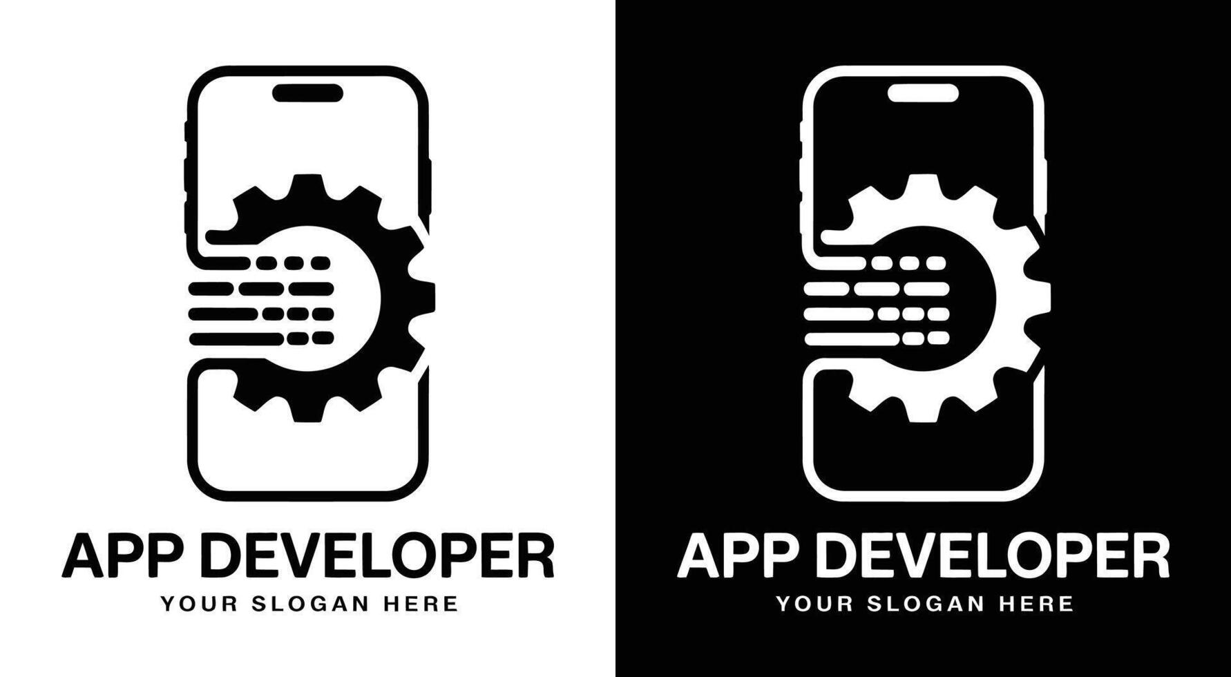 App Developer Logo Bold Black Phone Gear for Mobile Innovation vector