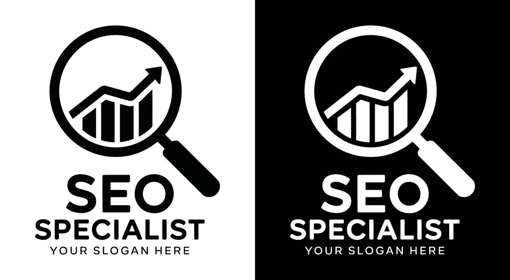 SEO Specialist Logo Bold Black Magnifier Graph for Website Optimization vector