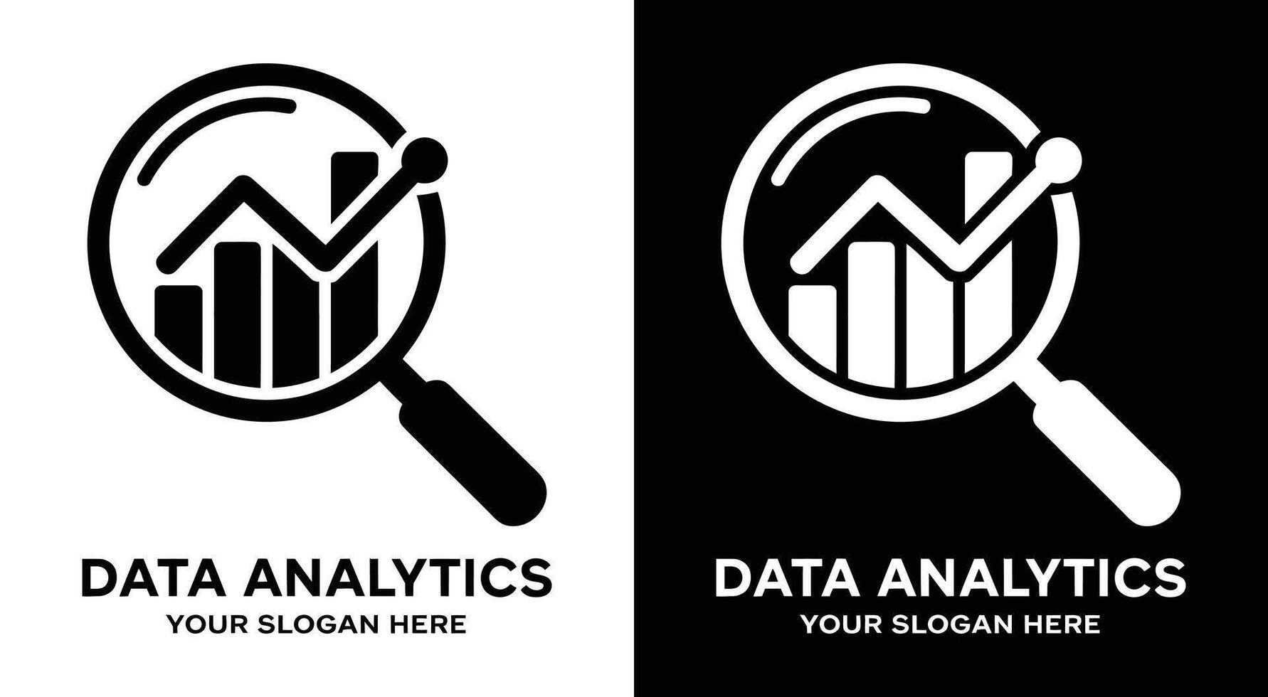 Data Analytics Logo Bold Black Chart Magnifier for Business Insights and Research vector
