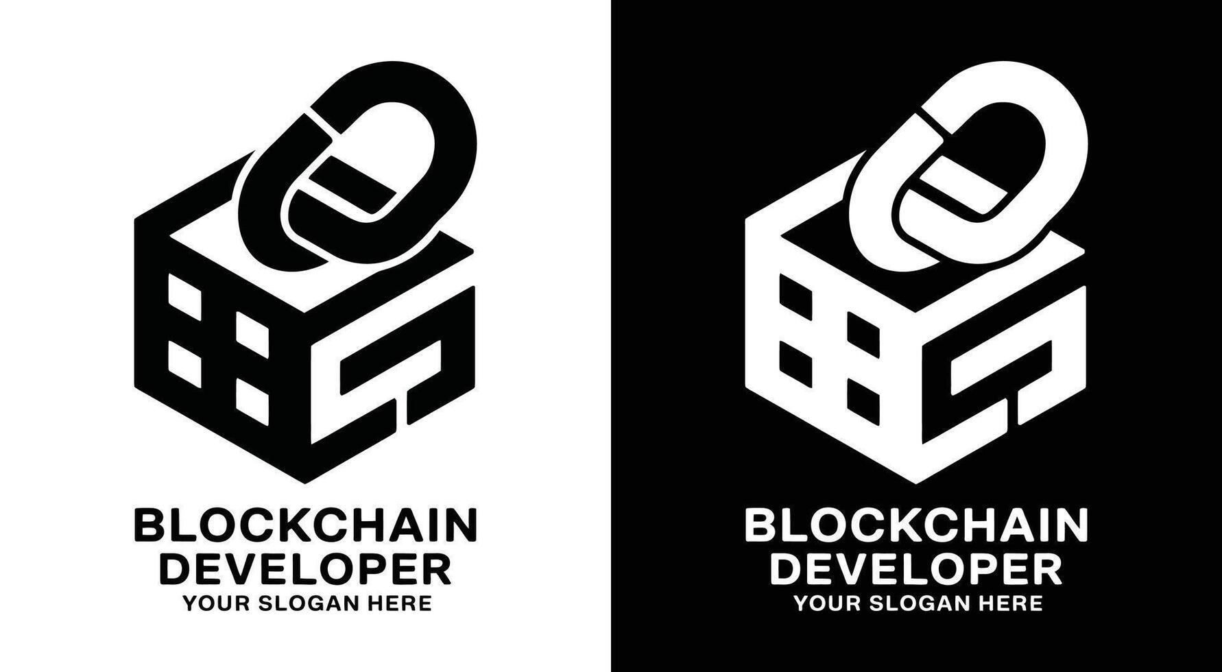 Blockchain Developer Logo Bold Black Chain Block Symbol for Crypto Security and Tech Innovation vector