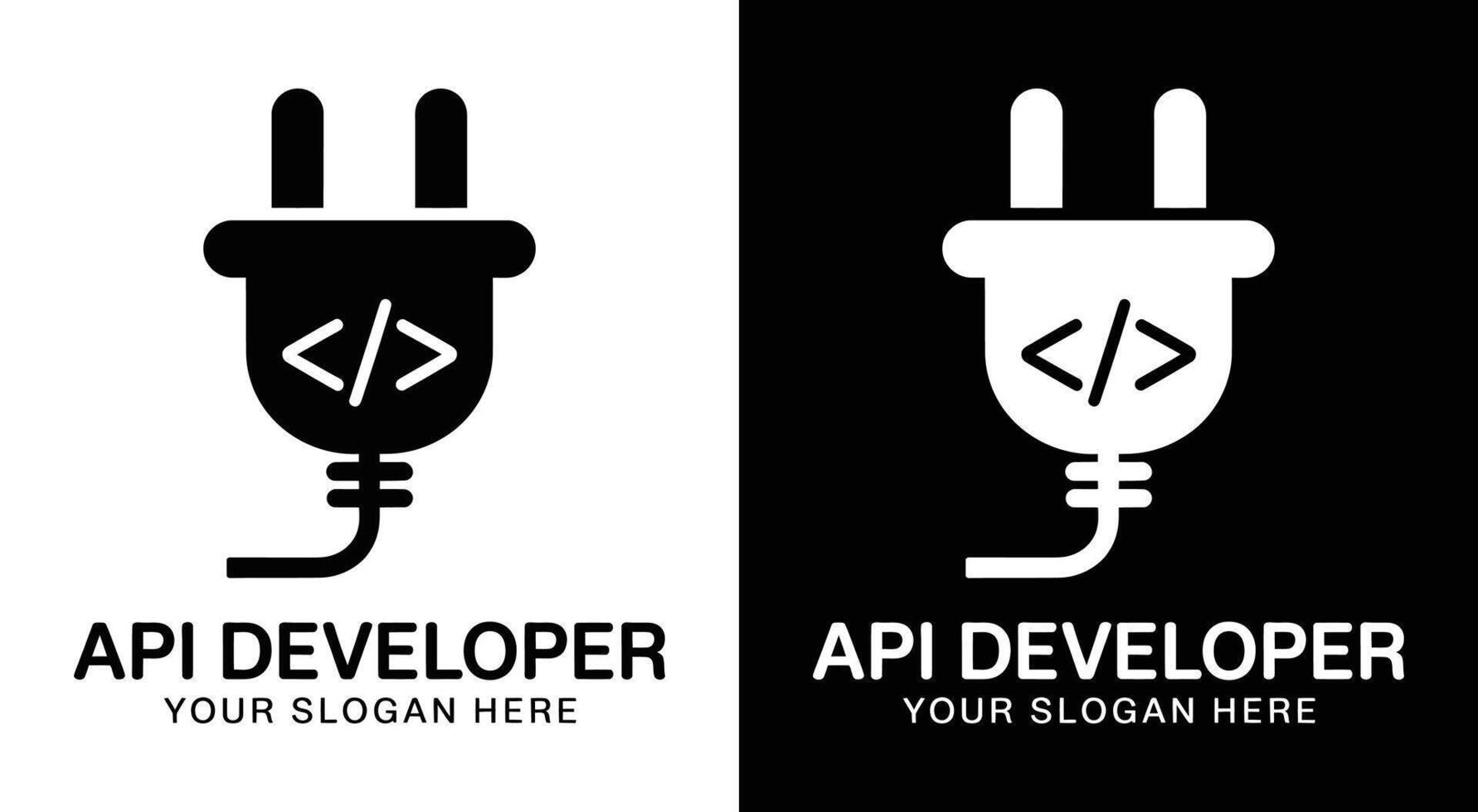 API Developer Logo Bold Black Plug Node for Seamless Integration vector