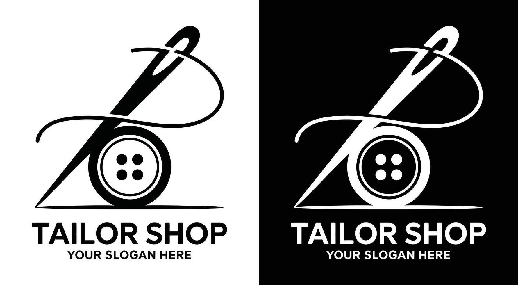 Tailor Shop Logo Bold Black Needle Button for Precision Alterations vector