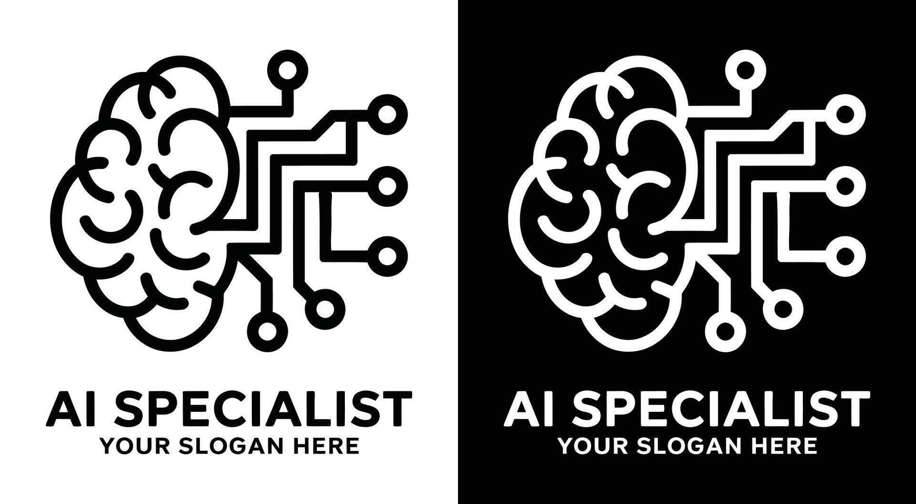 AI Specialist Logo Bold Black Brain Circuit Symbol for Tech Innovators and Intelligence Consultants vector