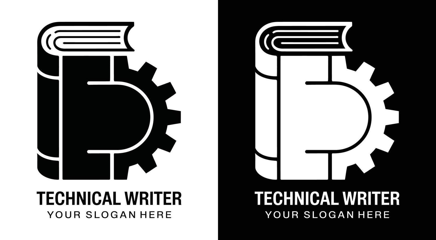 Technical Writer Logo Bold Black Manual Gear for Documentation Clarity vector