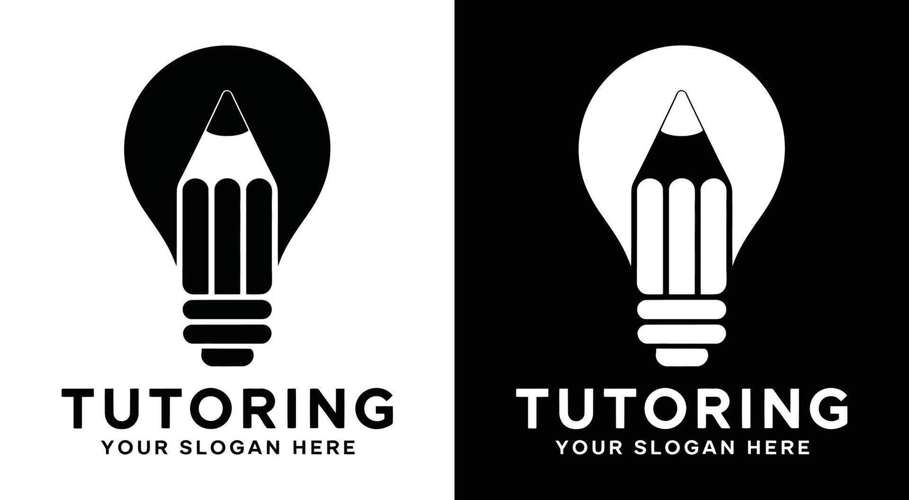Tutoring Logo Bold Black Pencil Bulb for Academic Learning vector