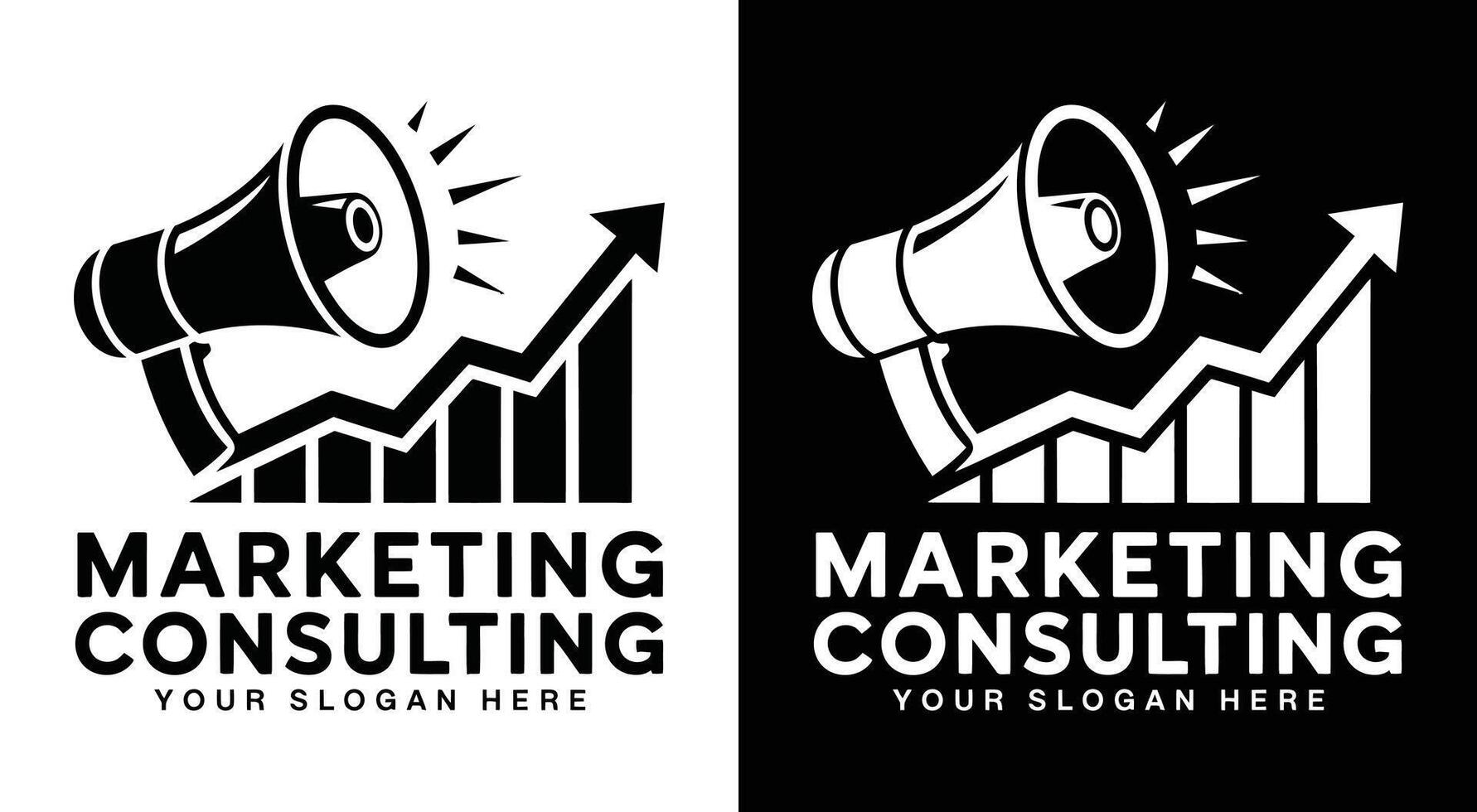 Marketing Consulting Logo Bold Black Megaphone Chart for Business Growth vector