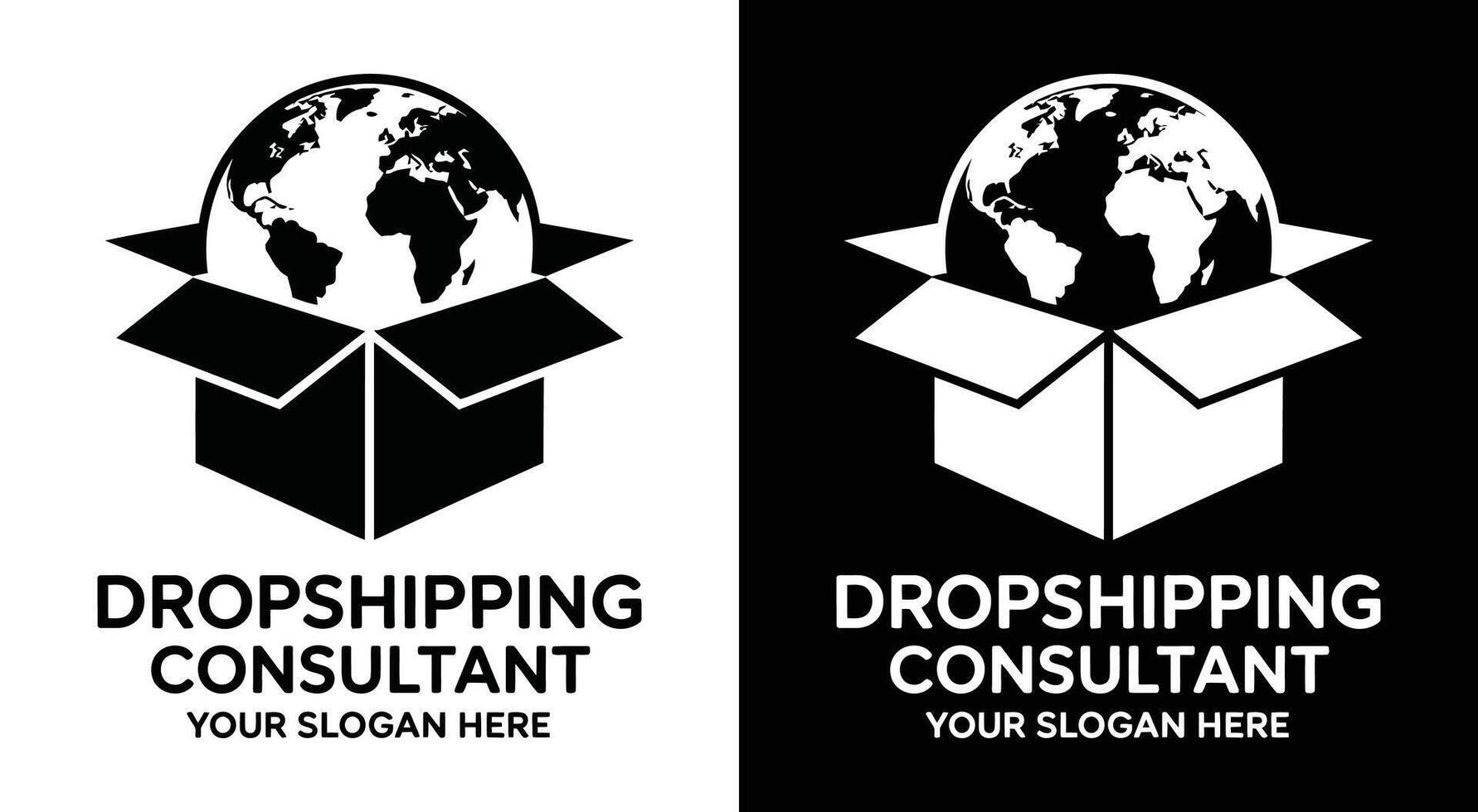 Dropshipping Consultant Logo Bold Black Box Globe Symbol for Ecommerce Sales and Global Retail Advisors vector