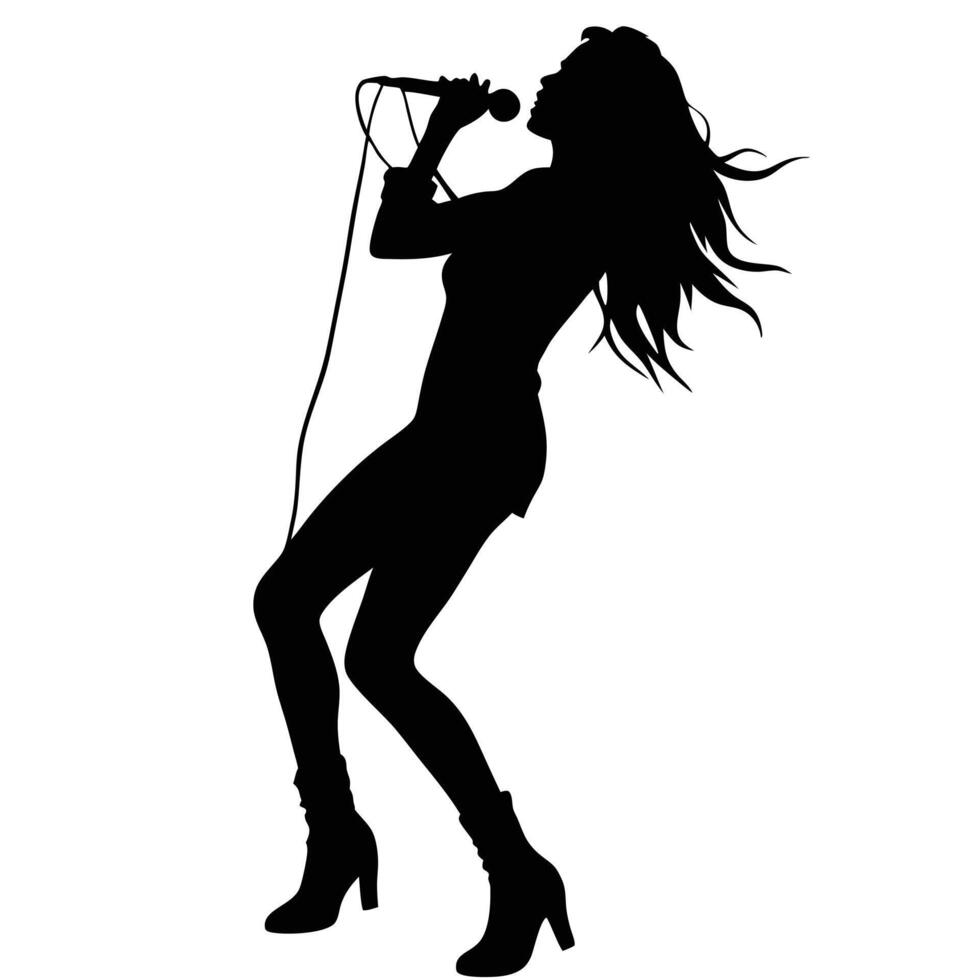 Silhouette Of A Female Singer Performing On Stage With A Microphone And Style vector