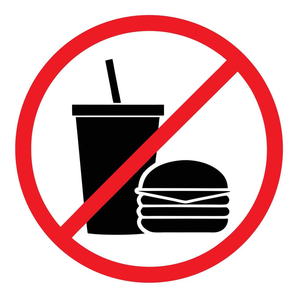 No Food And Drink Sign Prohibiting Consumption Of Burger And Soda Cup vector