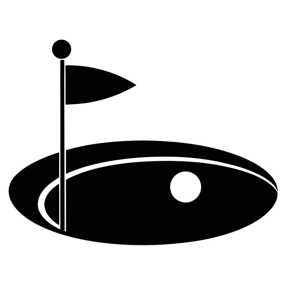 Golf Hole With Flag Black And White Minimalist Illustration Isolated vector