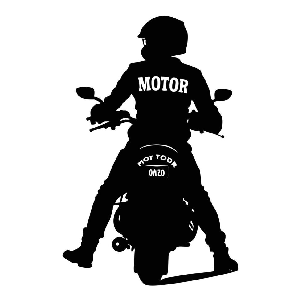 Biker On Motorcycle Silhouette Wearing Helmet And Jacket Ready For A Ride vector