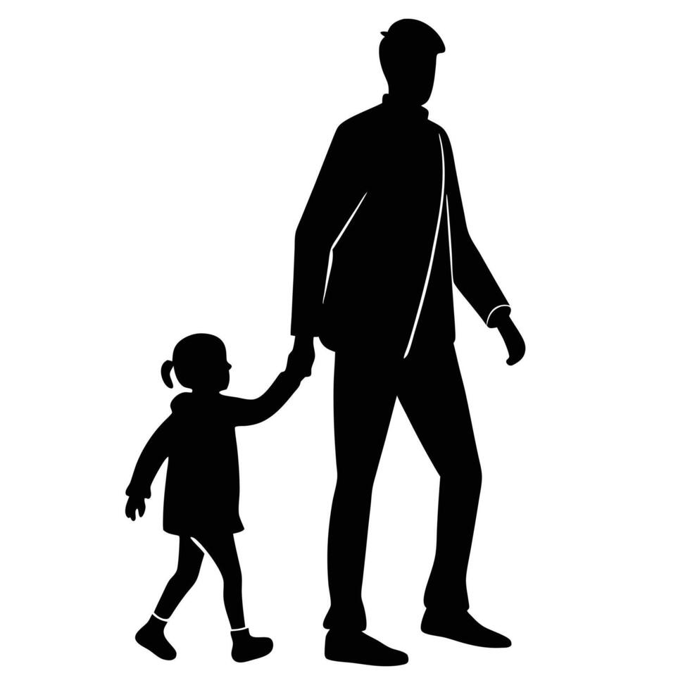 Father And Daughter Walking Hand In Hand Silhouette Illustration vector
