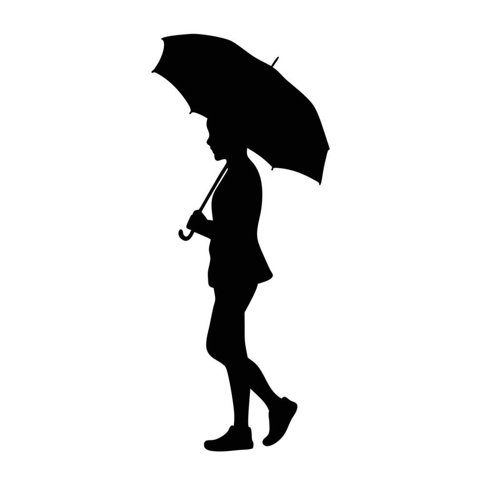 Silhouette Of Walking Woman With Umbrella Black And White Isolated Design vector