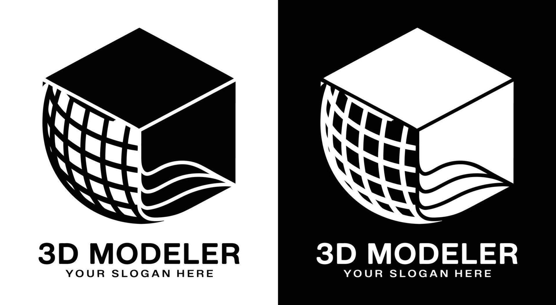3D Modeler Logo Bold Black Cube Sphere for Design and Animation vector