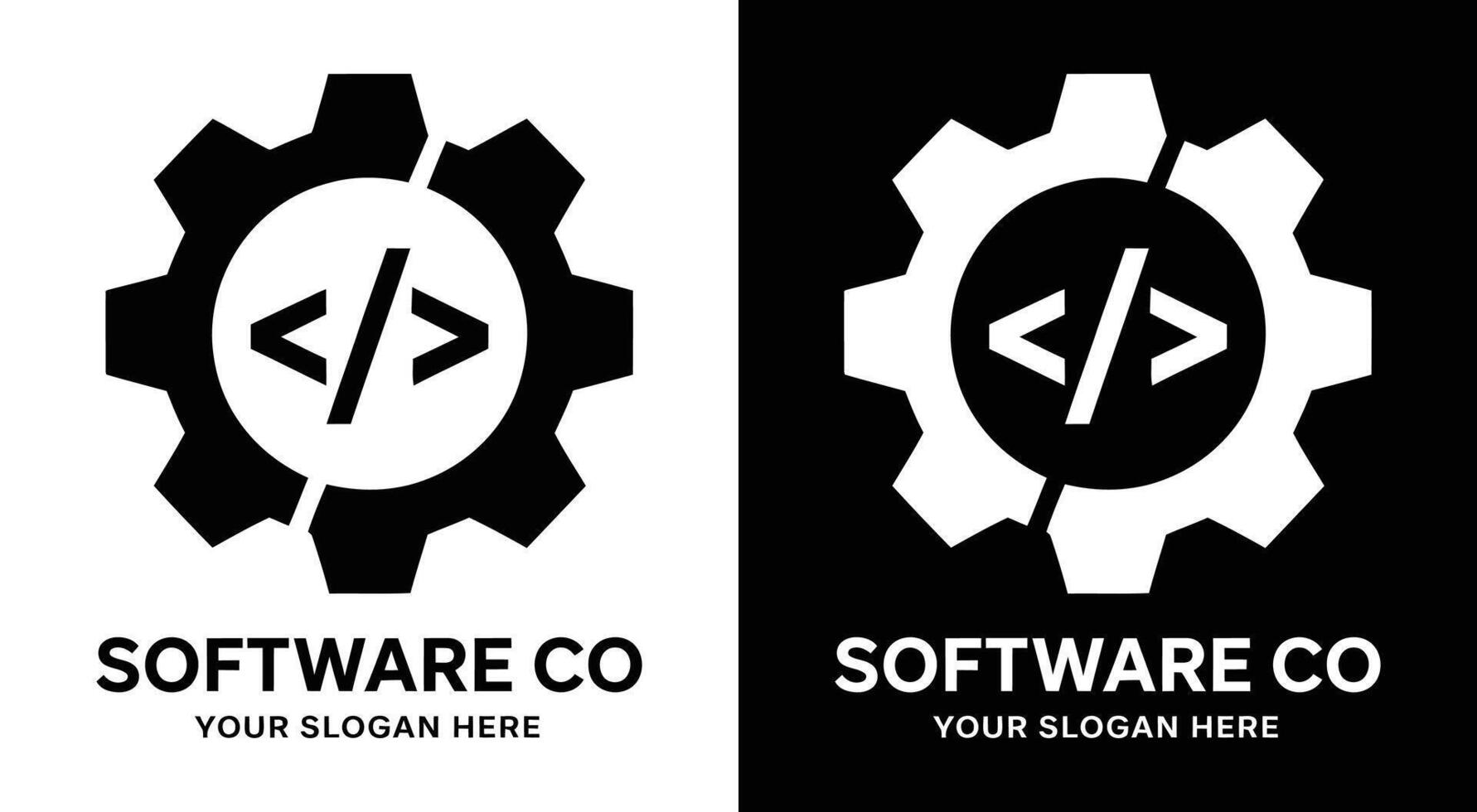 Software Development Logo Bold Black Code Gear for Programming and Tech vector