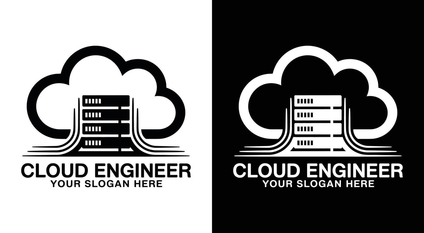 Cloud Engineer Logo Rack Bold Black for Scalable Server Solutions vector