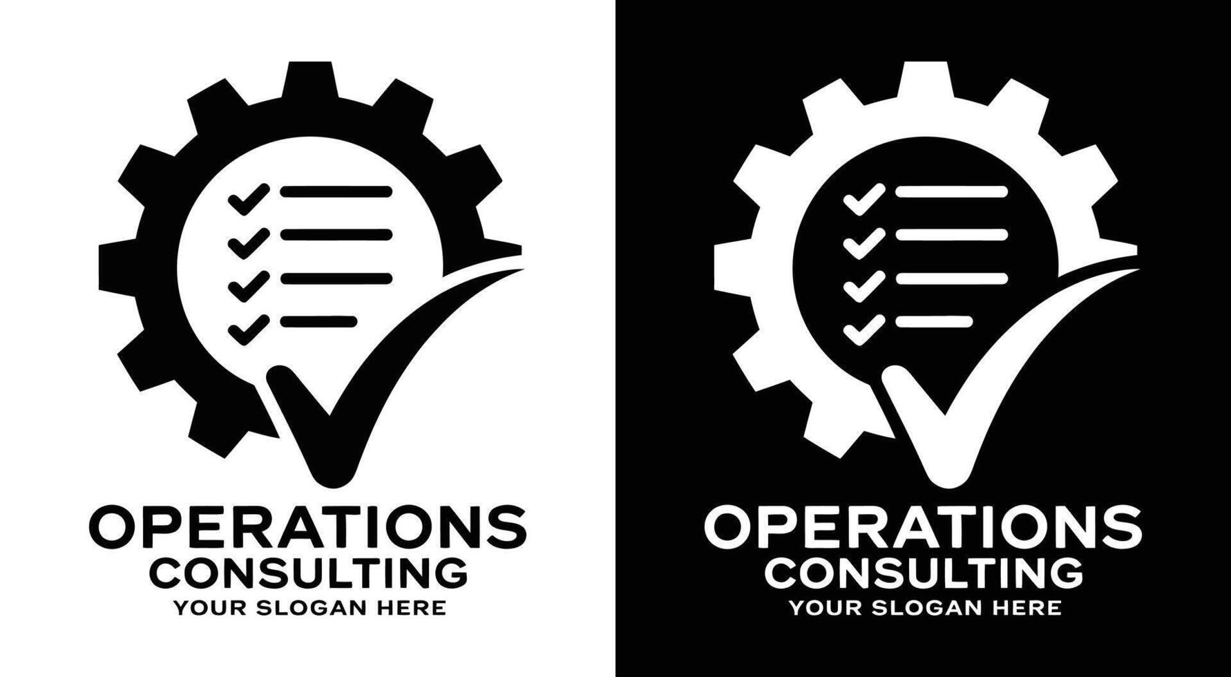 Operations Consulting Logo Bold Black Gear Checklist for Efficiency vector