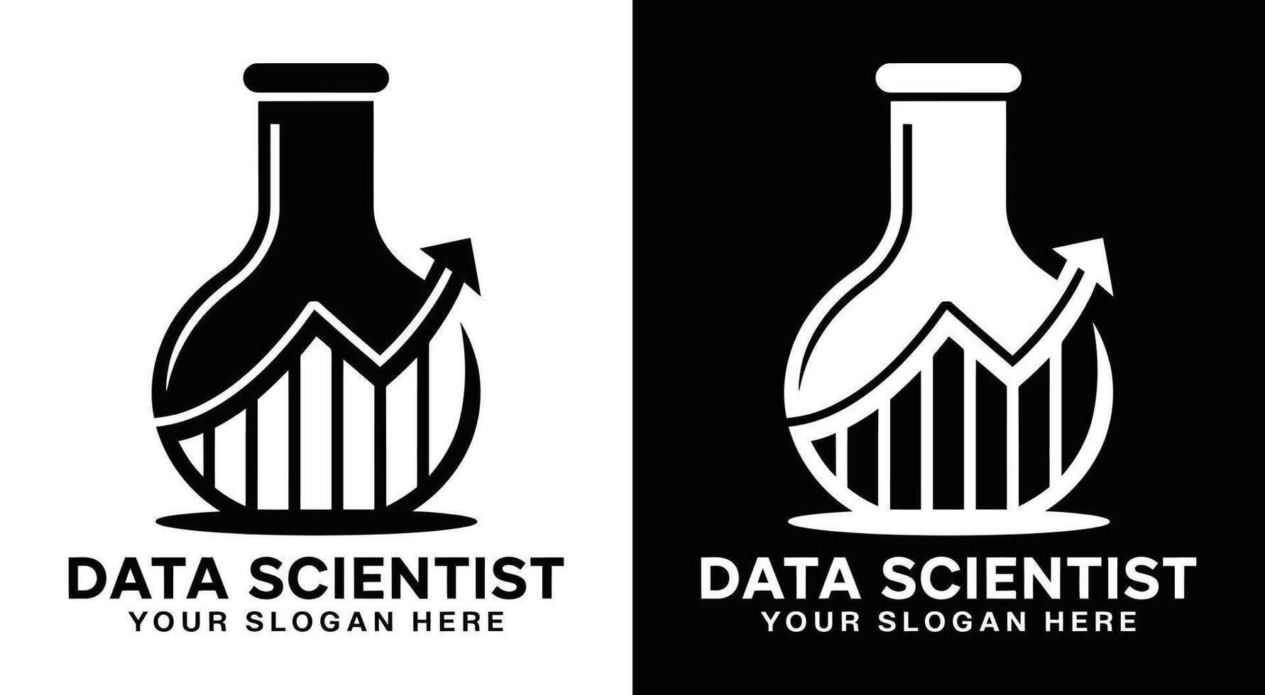 Data Scientist Logo Bold Black Flask Chart for Research Discovery vector