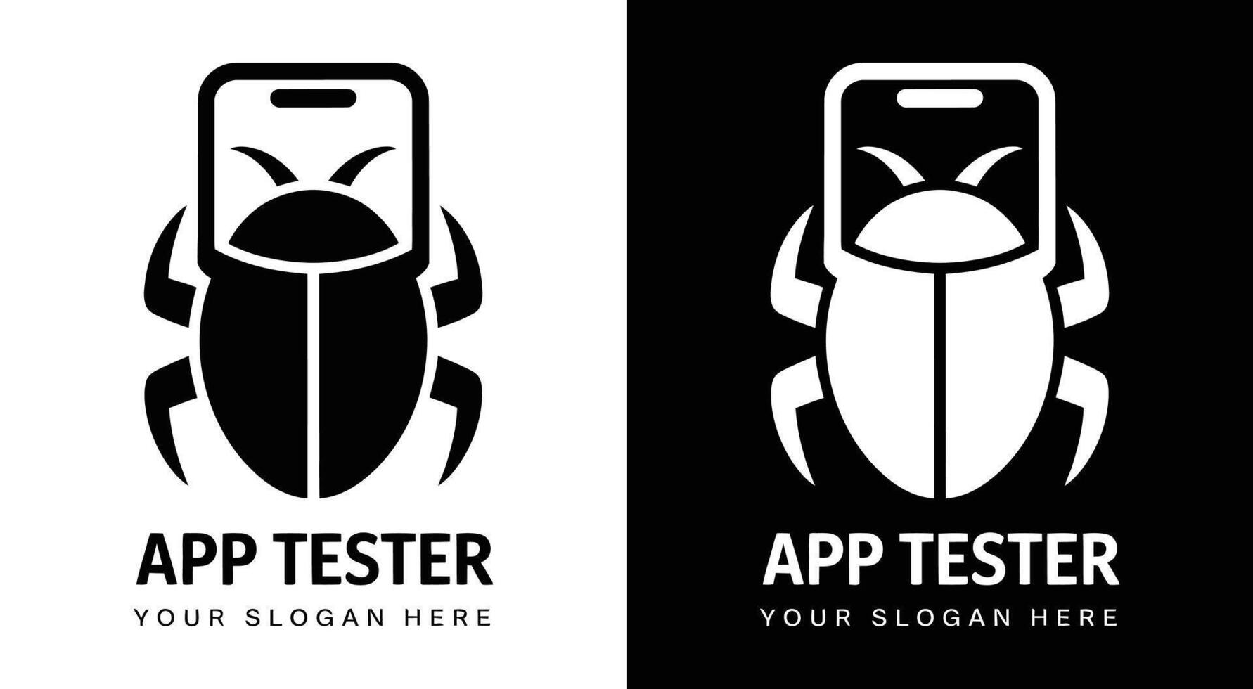 Mobile App Tester Logo Bold Black Phone Bug for Quality Assurance vector