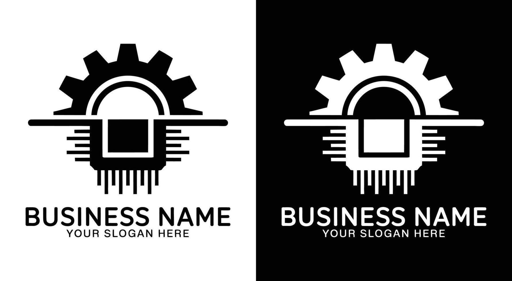 Tech Fusion Logo Bold Black Gear Microchip for Innovation vector