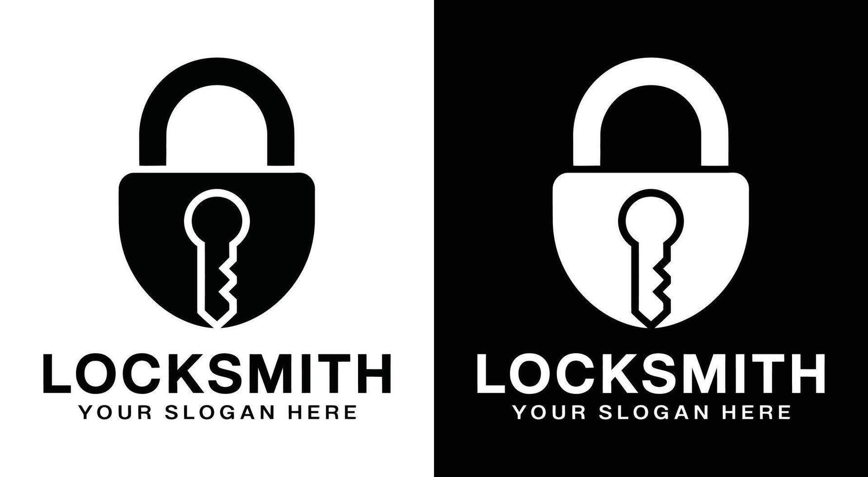 Locksmith Logo Bold Black Key Padlock Symbol for Secure Access and Protection Services vector