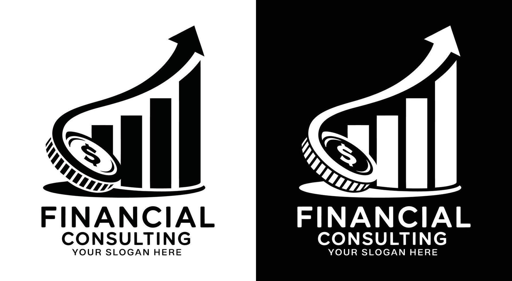 Financial Consulting Logo Bold Black Coin Graph for Wealth Growth vector